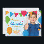 Kids Balloon Stars Foto Convite de aniversário<br><div class="desc">Kids Balloon Stars Foto Convite de aniversário. Este design apresenta bandeiras e balões coloridos de bunting de aniversário. Personalize este design personalizado com detalhes e fotos de sua própria parte. Perfeito para um aniversário de criança.</div>