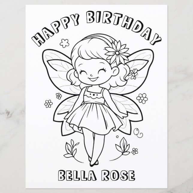 Kids Coloring book fairy birthday party activity (Frente)