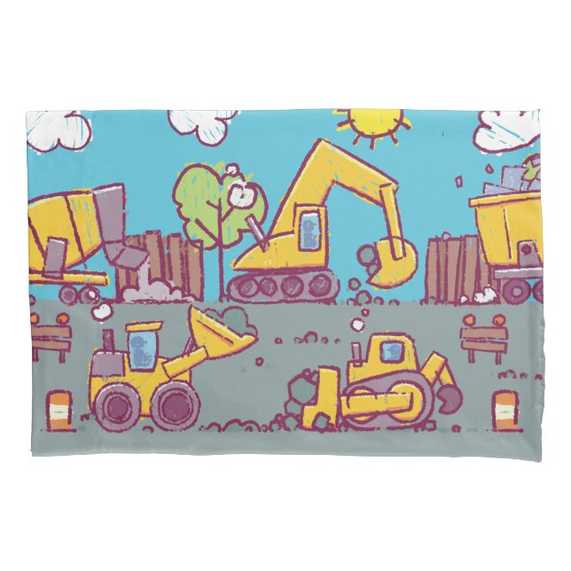 Kids Construction Themed Pillowcase (Frente-Esquerda)