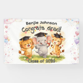 Kid's Cute Safari Graduation Banner w/ Name