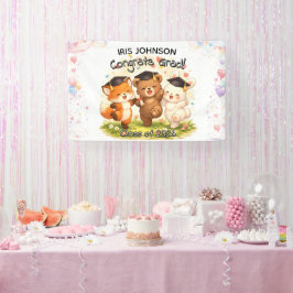 Kid's Cute Woodland Graduation Banner w/ Name