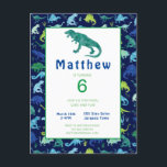 Kids Festa de aniversário Dinossauro T-Rex Convite<br><div class="desc">Crianças,  Festa de aniversário de dinossauro,  convite T-Rex. Um convite perfeito para uma festa de aniversário temática de dinossauros. Adicione detalhes da parte a este convite de aniversário de padrão de dinossauro com estilo aquarela. Coordene com nossos suprimentos de outros grupos de dino. www.SamAnnDesigns.com</div>