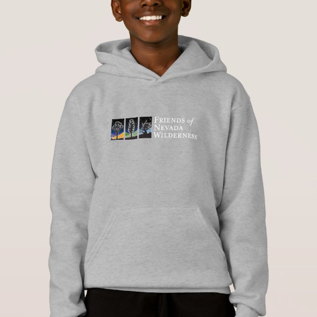 Kids Hoodie (Logotipo do céu escuro - Branco) (Frente)