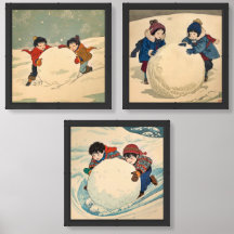 Kids in snow -ukoy-e style Print Set