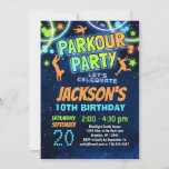 Kids Parkour Convite de aniversário<br><div class="desc">Convite de aniversário de salão azul,  verde e laranja para rapazes e raparigas.</div>