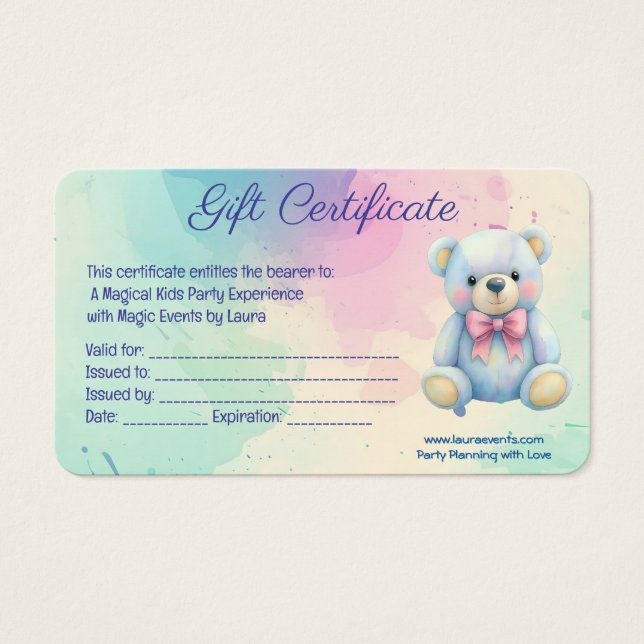 Kids Party Planner Pastel Teddy Bear Logotipo QR (Frente)