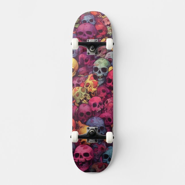 Kids Rainbow Skulls Skateboard Por Claire Firley (Frente)