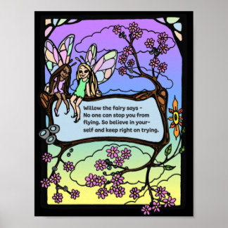 Kids Wall Poster - Fairies Black BG - Unicórnio