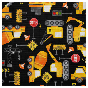 Kids Watercolor Construction Vehicle Tecido
