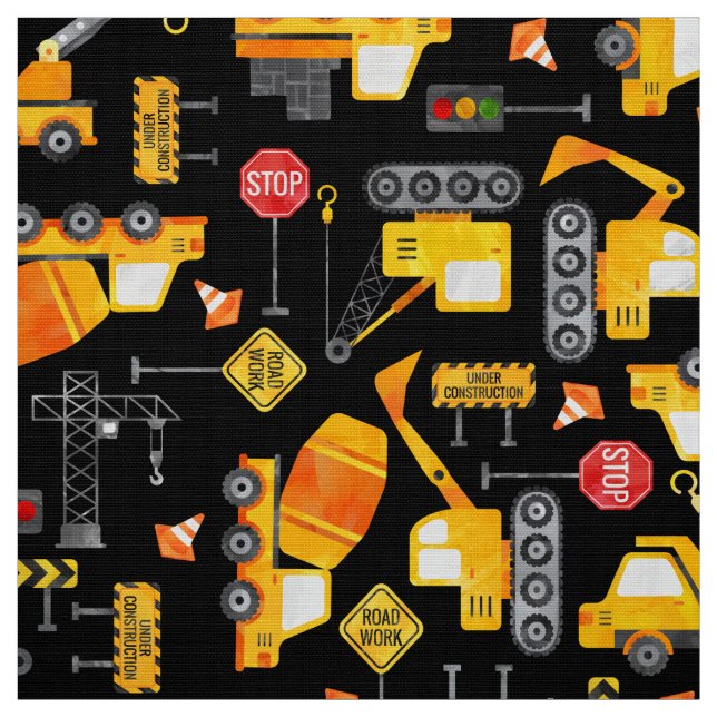 Kids Watercolor Construction Vehicle Tecido (Modelo)