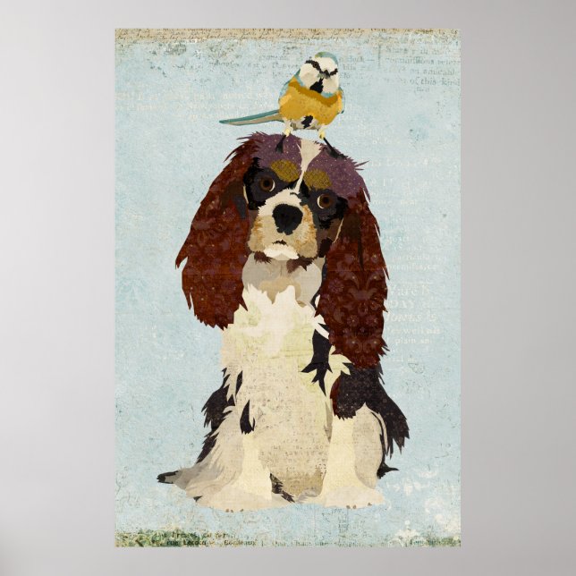 King Charles Spaniel & Little Bird Art Poster (Frente)
