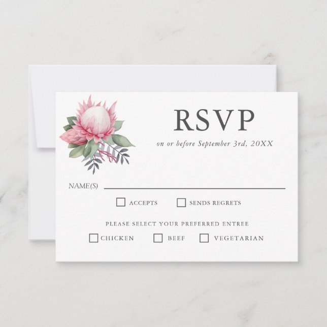 King Protea Botanical Wedding RSVP Entree Choices (Frente)
