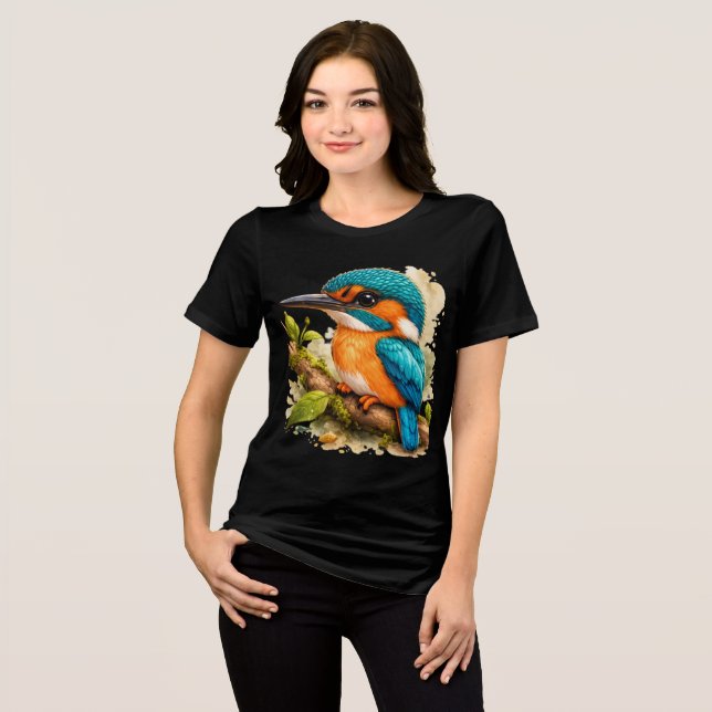 Kingfisher Bird T-Shirt Colorful Wildlife Art (Frente Completa)