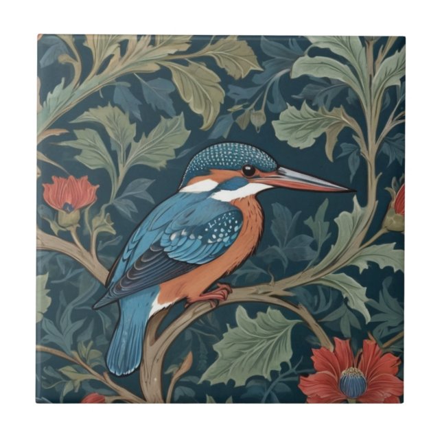 Kingfisher Bird William Morris Estilo face direita (Frente)
