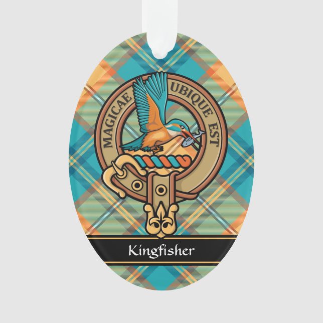 Kingfisher Crest sobre Ornamento de Tartan (Frente)