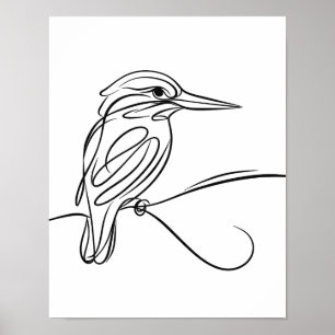Kingfisher Line Art Irish River Poster