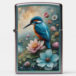 Kingfisher pink and blue wildflowers Zippo Lighter