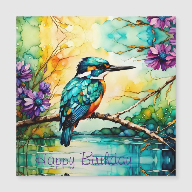 Kingfisher sobre Água, Flores Selvagens Cartão de  (Frente)