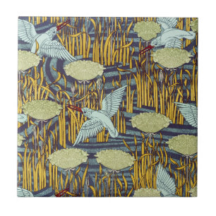 Kingfishers e Flores Rush Art Nouveau