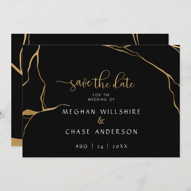 Kintsugi Abstrato preto e Dourado Japonês Moderno (Frente/Verso)