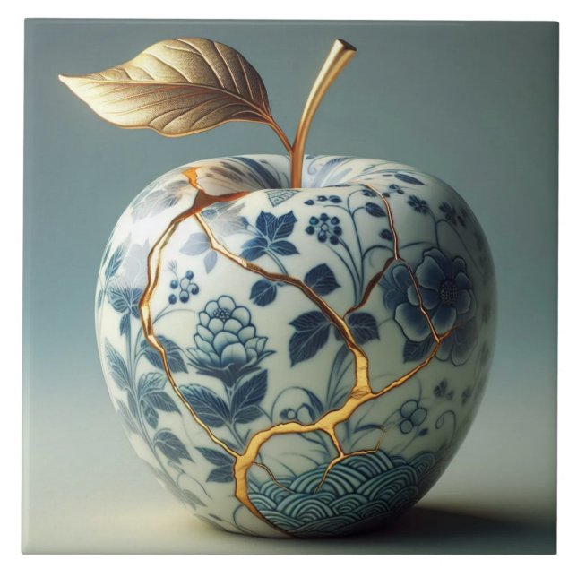 Kintsugi porcelain apple Japanese art gold-infused (Frente)