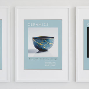 Kintsugi Pottery Poster Series   Azul macio