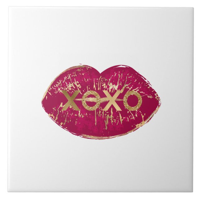 Kiss Red Lábios Dourado Glitter XOXO (Frente)