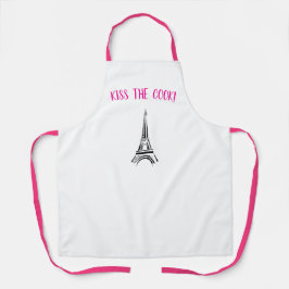 Kiss the cook Paris apron pink and black valentine