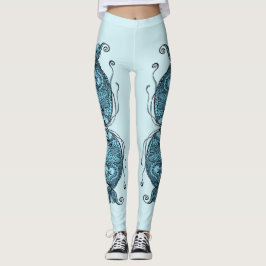 Kissing Fish Art Aqua Blue Leggings