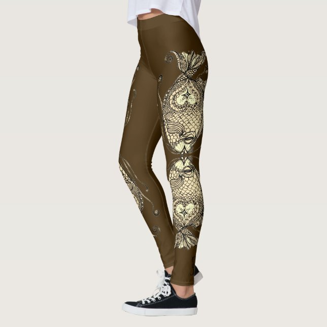Kissing Fish Art Cocoa Sepia Leggings (Esquerda)