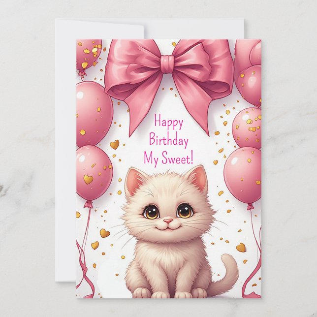 Kit de Balão Rosa de Gatinho de Aniversário 🐱 (Frente)