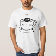 Kit-Tea Kitten Engraçada Gato Pet Camiseta