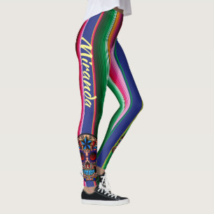 Kitch Fiesta Leggings Skull Serape Calça SEU NOME