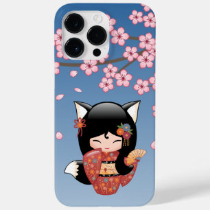 Kitsune Kokeshi Doll - Rapariga Negra Fox Geisha