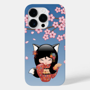 Kitsune Kokeshi Doll - Rapariga Negra Fox Geisha