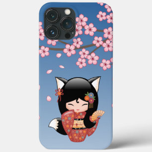 Kitsune Kokeshi Doll - Rapariga Negra Fox Geisha