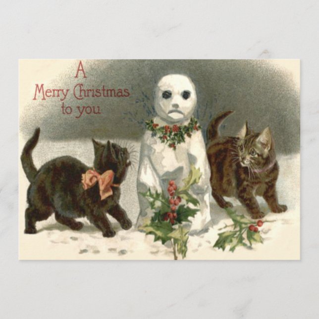 Kitten Cat Curioso Snowman Holly Wreath (Frente)