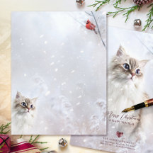 Kitten e Red Cardinal em Neve - Papel de carta de