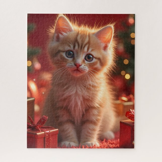 KITTEN GINGER CAT CHRISTMAS JIGSAW QUEBRA-CABEÇA (Vertical)