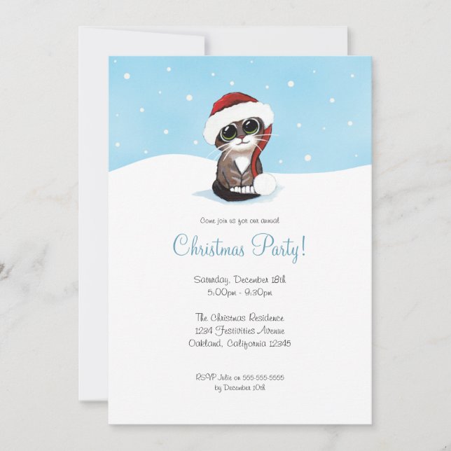 Kitten na neve| Convites de festas de Natal (Frente)