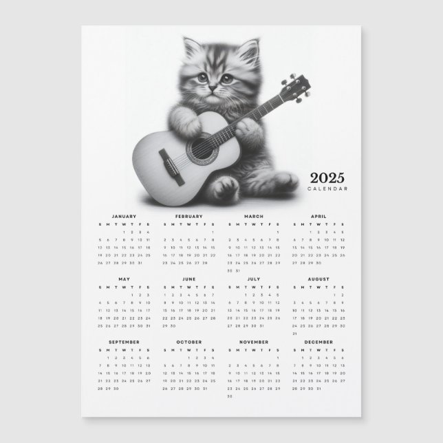 Kitten Segurando Calendário Magnético Do Violão Ac (Frente)