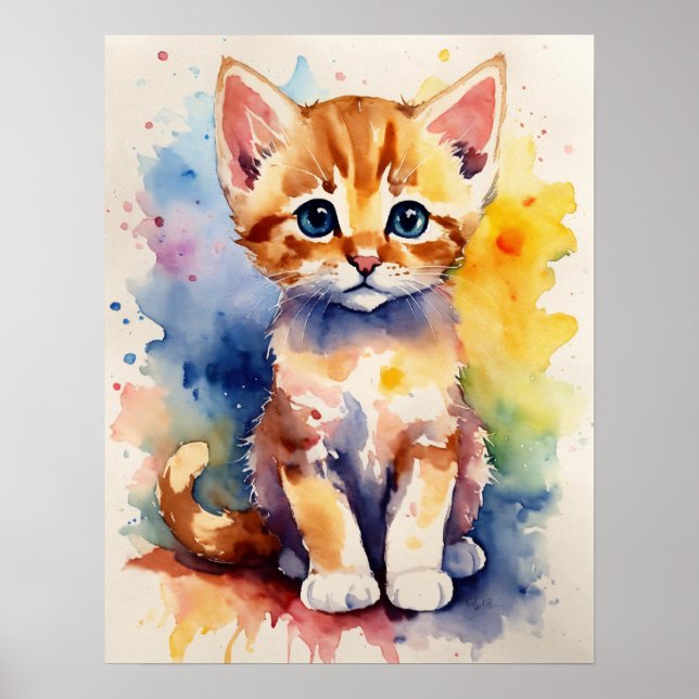 Kitten Watercolor Wall Poster (Frente)
