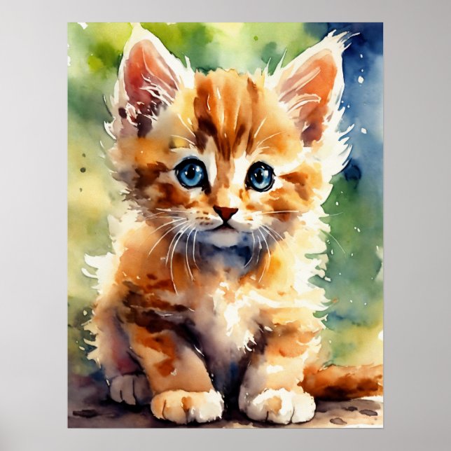 Kitten Watercolor Wall Poster (Frente)