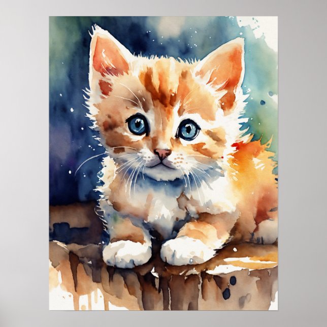 Kitten Watercolor Wall Poster (Frente)