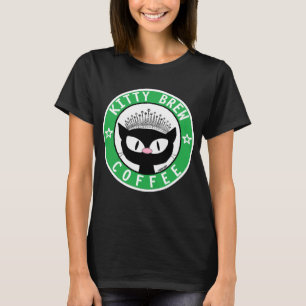 KITTY BREW CAFÉ LOGO Camiseta Preta Gato Cartoon