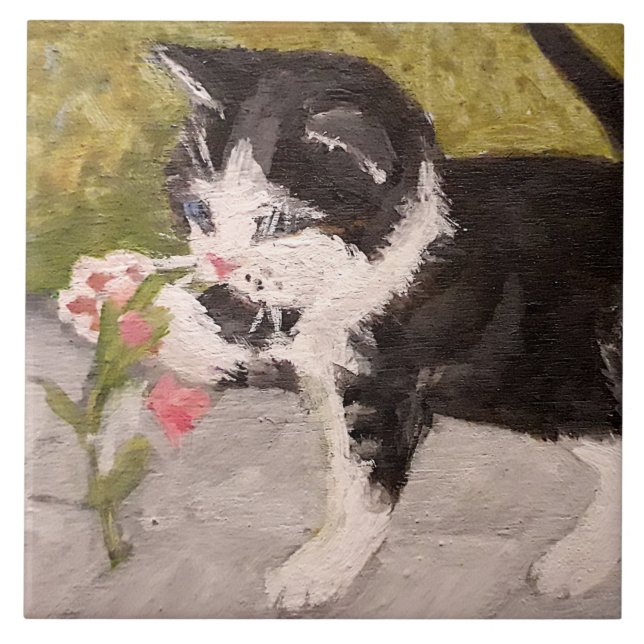 Kitty Brincando com Flor Rosa (Frente)