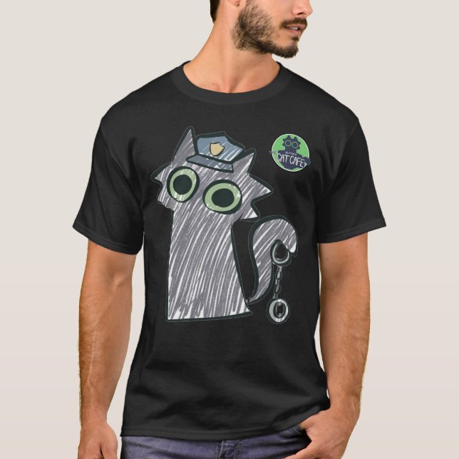 Kitty Cop – Purrtect & Serve Camiseta Preta Mascul (Frente)