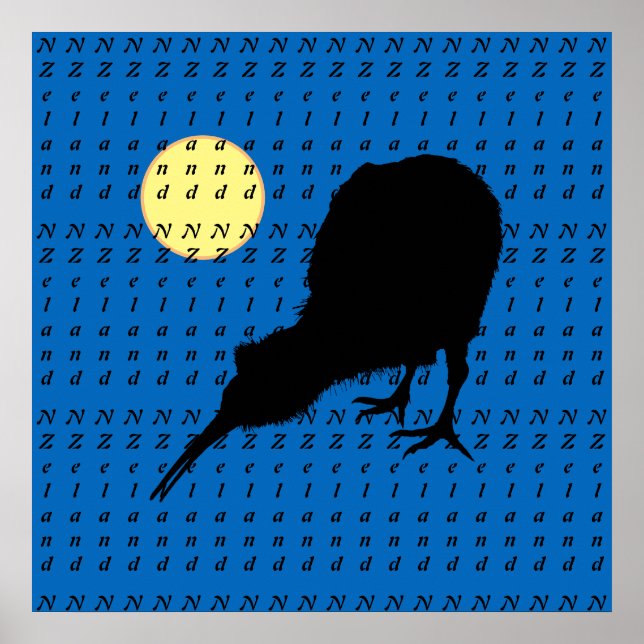 Kiwi Bird, Moon & New Zealand text /Bro Posters (Frente)
