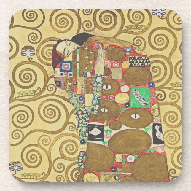 Klimt Abraço Arte em Ouro Porta-Copos (Frente)