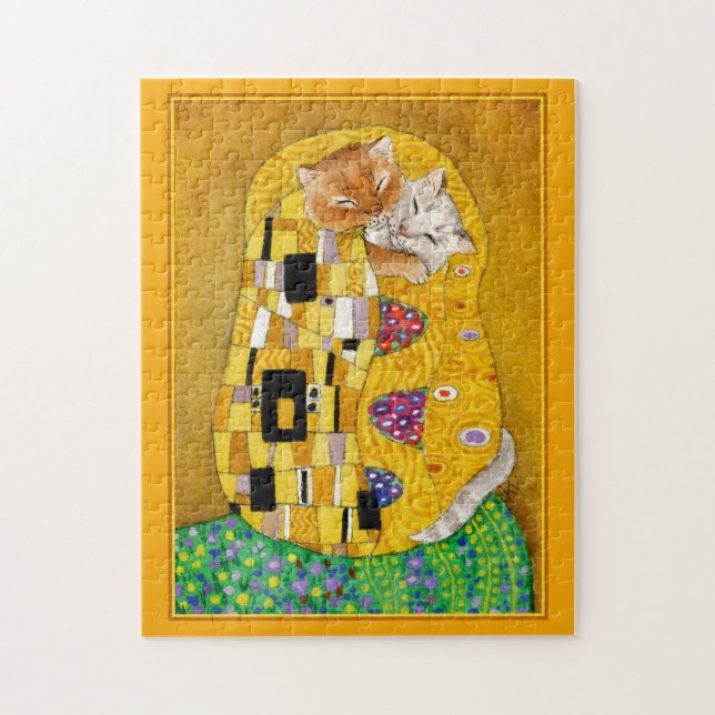 Klimt Beija Dourado Gato quebra-cabeça (Vertical)